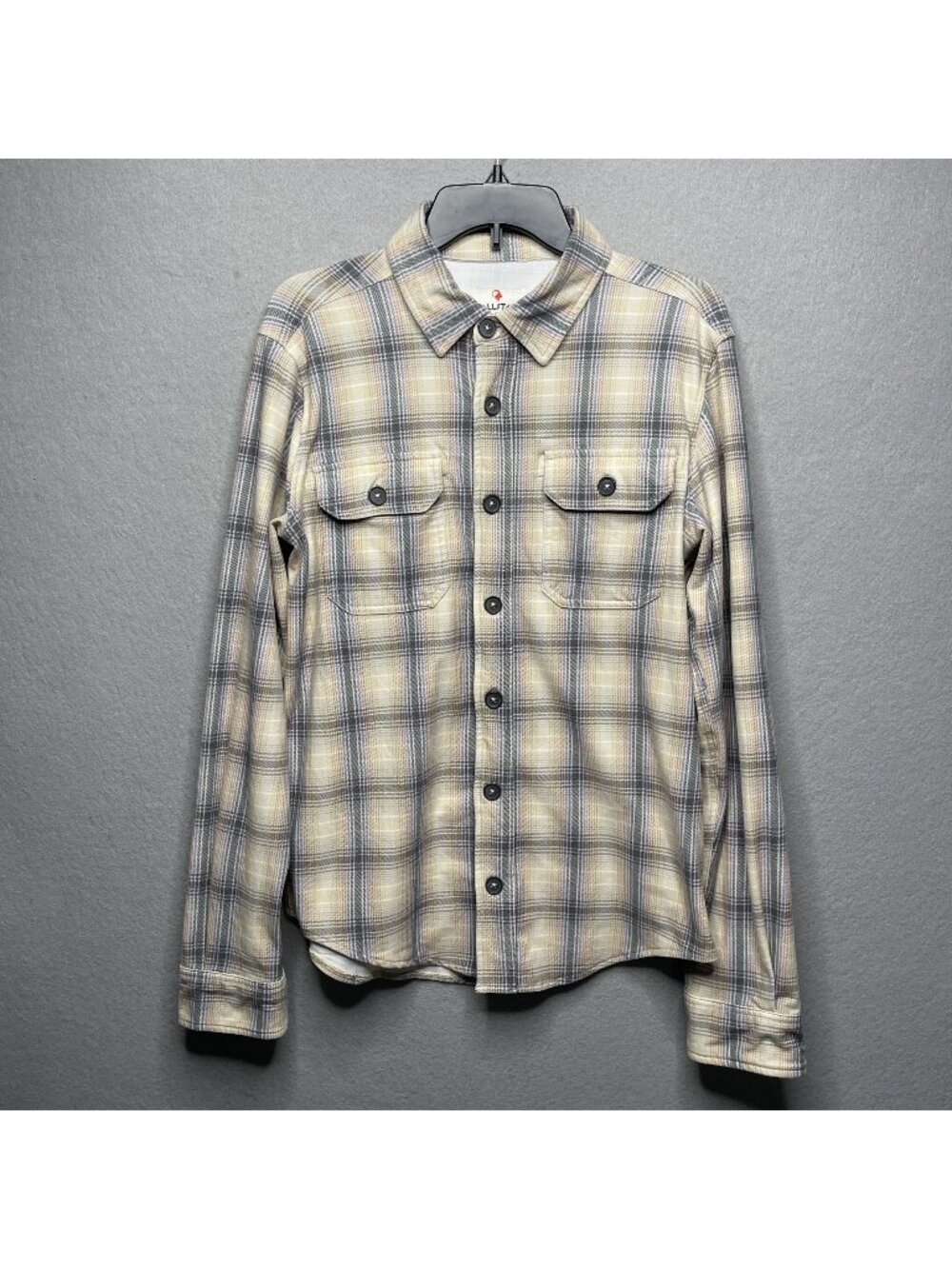 Hallstatt Beige & Blue Plaid Button-Up Shirt With Dual Chest Pockets Size Small